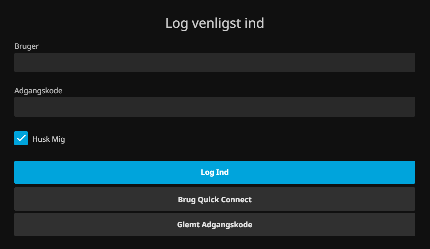 login page screenshot